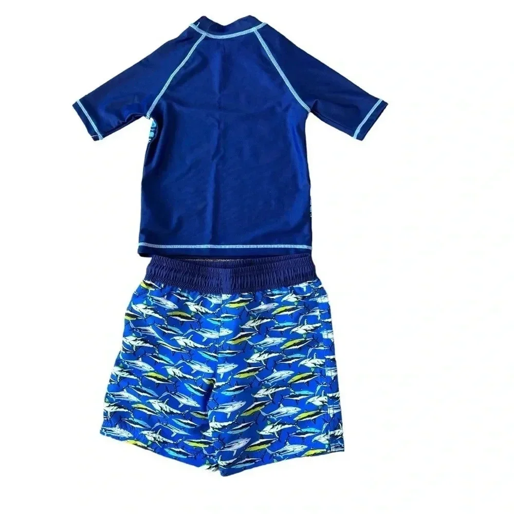 Panama Jack kids swimsuit set  blue with sharks prints size 4(XS) toddlers New